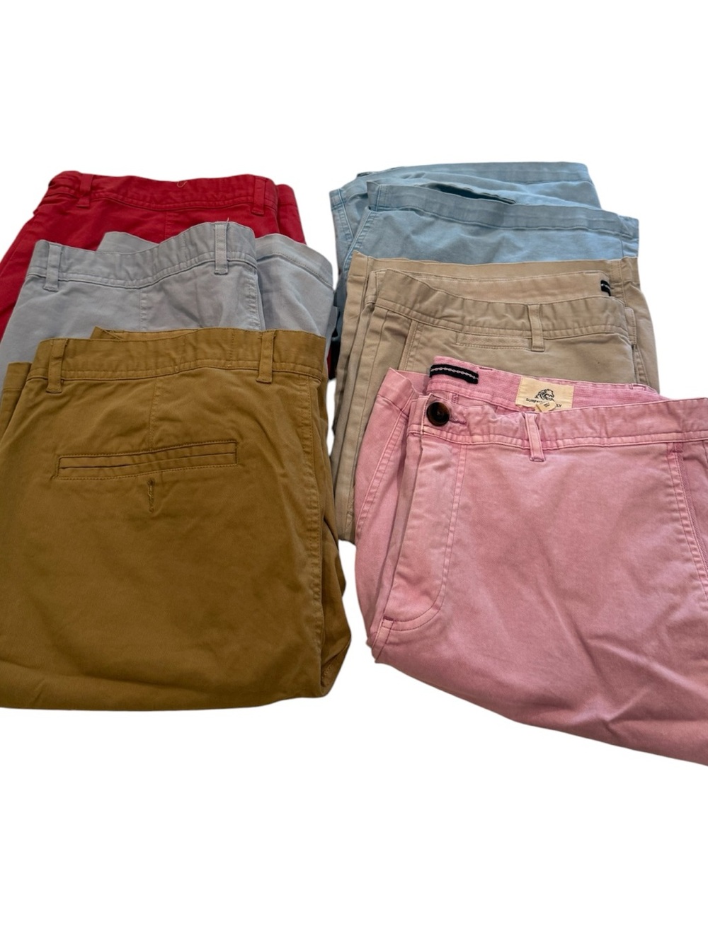 Bundle of 6  Cotton Chino Shorts and Pants - Pink, Tan, Blue, Olive, Red, Gray